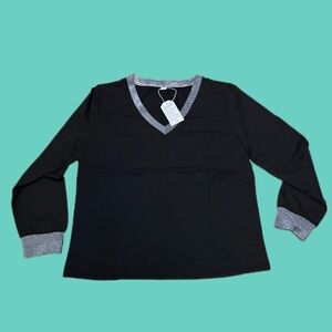 Black Long Sleeve Top with Silver Accents